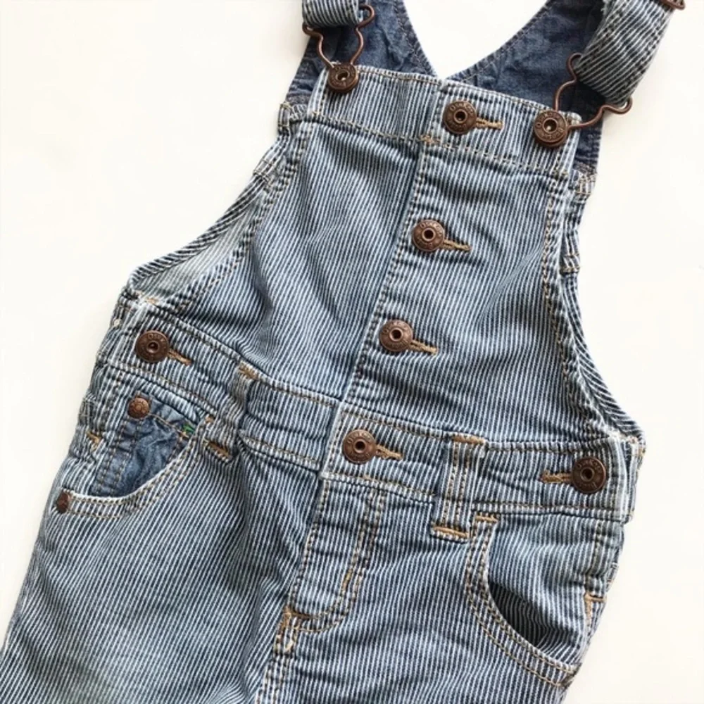 Oshkosh stripe button denim overalls EUC 24 months